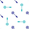 Blue Tennis racket icon isolated seamless pattern on white background. Sport equipment. Vector Illustration Royalty Free Stock Photo