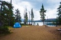 Blue Tent at Big Lake Campsite Royalty Free Stock Photo