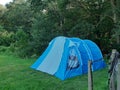 Blue tent in the camping life in the forest