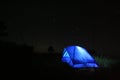 Blue tent in the dark Royalty Free Stock Photo