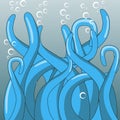 Blue tentacles with white bubbles Royalty Free Stock Photo