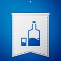 Blue Tequila bottle and shot glass icon isolated on blue background. Mexican alcohol drink. White pennant template Royalty Free Stock Photo