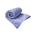 A blue terry towel, rolled up. Watercolor illustration, isolated object from a large set of Lavender SPA. For decoration Royalty Free Stock Photo