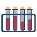 Blue test tubes with red liquid and with different liquid levels, isolated object on a white background, vector Royalty Free Stock Photo