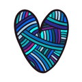 Blue textile heart knitted vector illustration element hand drawn in cartoon style