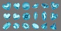 Blue and texture crystal objects decoration set pack isolated background 3d rendering