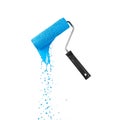 A blue texture roller, partially submerged in blue paint, is set against a white background Royalty Free Stock Photo