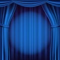 Blue Theater Curtain Vector. Theater, Opera Or Cinema Scene. Realistic Illustration Royalty Free Stock Photo