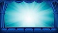 Blue Theater Curtain Vector. Theater, Opera Or Cinema Empty Silk Stage, Red Scene. Blue Background. Banner, Placard Royalty Free Stock Photo