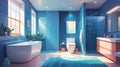 blue themed aesthetic minimalist bathroom interi ai generated Royalty Free Stock Photo