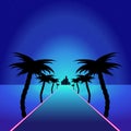 Blue themed retro synthwave retro design.