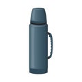 Blue thermos for hot tea and coffee drinks.