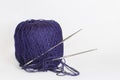 Blue thread ball with two crochets Royalty Free Stock Photo