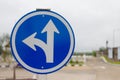 Blue three separate signs and blur background