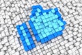 Blue Thumb Up Block Cube Pixel Like Sign. 3d Rendering