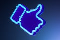 Blue Thumb Up Icon Mad Of Blue Neon Lamps. Like Icon on Blue Gradient Background. 3d rendering