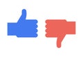 Blue Thumbs Up and Red Thumbs Down. Vector thin line icon symbols for opposite ideas. Liking and disliking, approval and Royalty Free Stock Photo