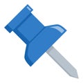 Blue Thumbtack Pushpin Flat Icon on White