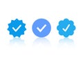 Blue tick verified badge icon vector. Social media official account symbol