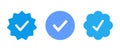 Blue tick verified badge icon vector. Social media official account symbol