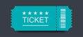 Blue ticket vector icon with shadow on black background