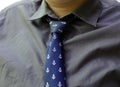 Blue tie with anchore pattern