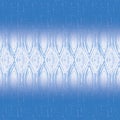 Blue tie dye border seamless raster pattern illustration. Shibori texture horizontal border for textile, fashion.