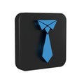 Blue Tie icon isolated on transparent background. Necktie and neckcloth symbol. Black square button.