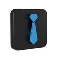 Blue Tie icon isolated on transparent background. Necktie and neckcloth symbol. Black square button.