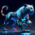Blue tiger on a dark background. 3d rendering, 3d illustration. Generative AI