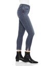 Blue tight jeans with white heels for woman, white background, Woman in Blue tight jeans with white heels, white background