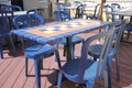 Blue tiled tables at a Mexican restaurant Royalty Free Stock Photo