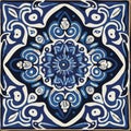 Blue Tiles Background, Old Fasion Retro Azulejo Mosaic Tile, Vintage Portuguese Wall Ceramic Seamless Pattern