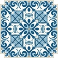 Blue Tiles Background, Old Fasion Retro Azulejo Mosaic Tile, Vintage Portuguese Wall Ceramic Seamless Pattern