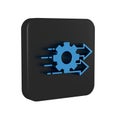 Blue Time management icon isolated on transparent background. Clock and gear sign. Productivity symbol. Black square