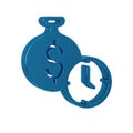 Blue Time is money icon isolated on transparent background. Money is time. Effective time management. Convert time to