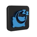 Blue Time to sleep icon isolated on transparent background. Sleepy zzz. Healthy lifestyle. Black square button.