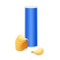 Blue Tin Box with Stack of Potato Crispy Chips Isolated Royalty Free Stock Photo