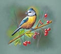 Blue tit soft pastel portrait