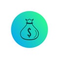 Money bag icon. Gradient button with dollar symbol on it