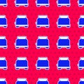 Blue Toaster icon isolated seamless pattern on red background. Vector