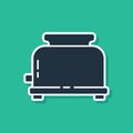 Blue Toaster with toasts icon isolated on green background. Vector