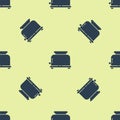 Blue Toaster with toasts icon isolated seamless pattern on yellow background. Vector