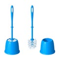Blue toilet brush in a glass, next to the same brush, taken from a glass Royalty Free Stock Photo