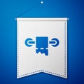 Blue Toilet paper roll icon isolated on blue background. White pennant template. Vector Royalty Free Stock Photo