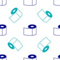 Blue Toilet paper roll icon isolated seamless pattern on white background. Vector Royalty Free Stock Photo