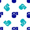 Blue Toilet paper roll icon isolated seamless pattern on white background. Vector Royalty Free Stock Photo