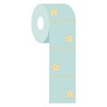 Blue toilet paper with yellow flowers. Vector over white background. Toilet paper roll flat icon. Isolated illustration Royalty Free Stock Photo