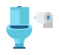 Blue toilet roll and soft white paper cartoon flat vector illustration. Royalty Free Stock Photo