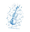 Hand-Drawn Violin Sketch with Flowing Musical Notes Royalty Free Stock Photo